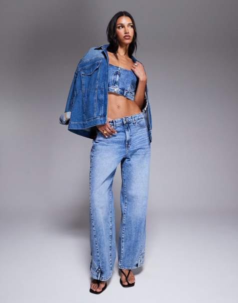 Good American reworked wide leg jeans in light wash blue - part of a set - view 1
