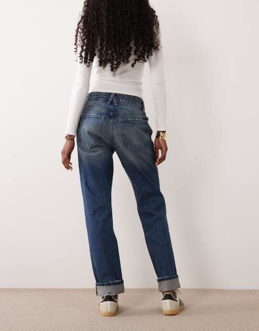Good American roll up detail straight leg jean in indigo, 3 of 5