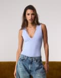 [Good American] Good American scuba deep v singlet bodysuit in sky mist-Blue XS sky mist009