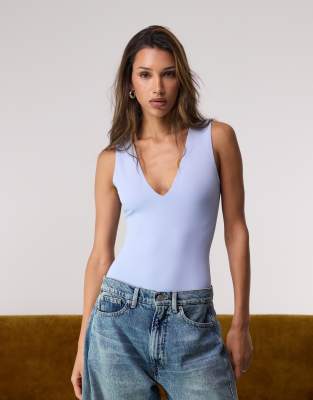 Good American Good American scuba deep v tank bodysuit in sky mist-Blue