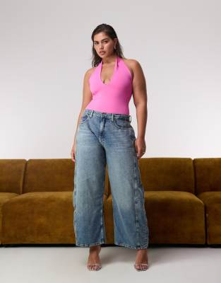 Good American Scuba Halter V Neck Bodysuit In Pink
