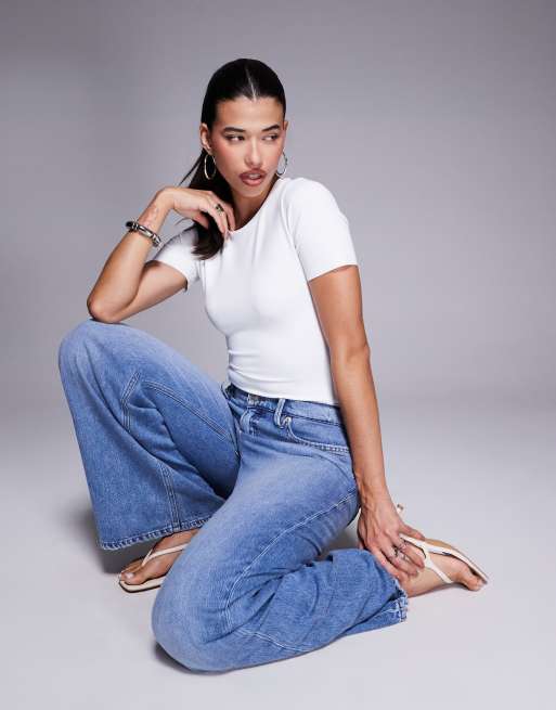 Good American scuba short sleeve crew neck bodysuit in white