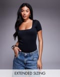 [Good American] Good American scuba short sleeve modern tank bodysuit in black XL Black 001
