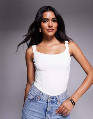 Good American Good American sculpting corset bodysuit in white-Black