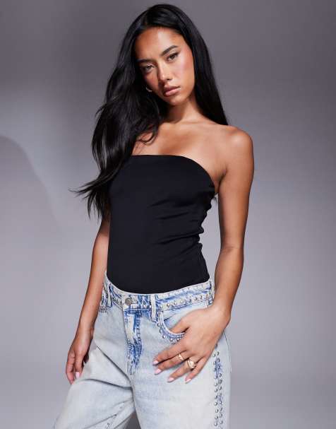 Good American sculpting corset strapless bodysuit in black