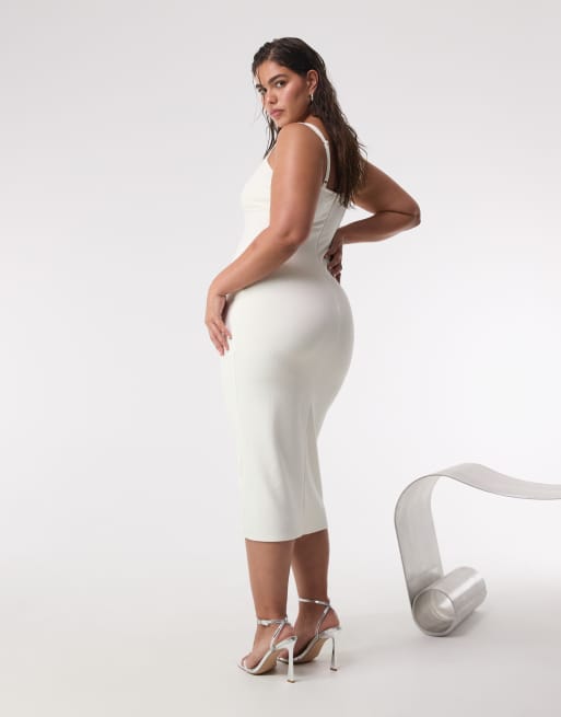 Good American sculpting crystal sweetheart midi dress in cloud white | ASOS