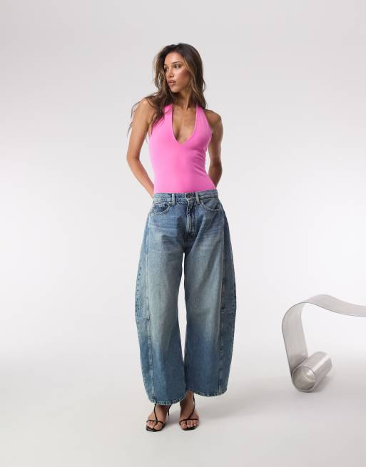 Good American sculpting halter v neck bodysuit in berry sorbet