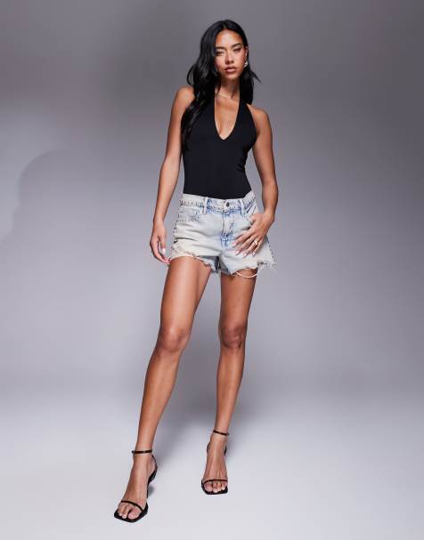 Good American sculpting halter v neck bodysuit in black