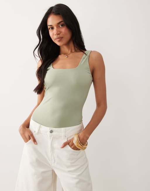 Good American sculpting square neck bodysuit in sage, 2 of 4