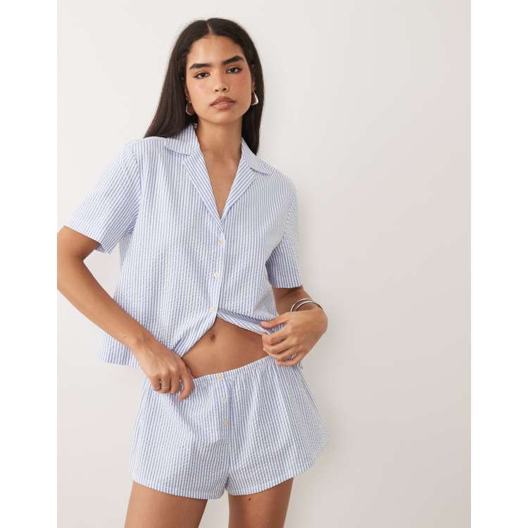 Good American seersucker set in blue stripe | ASOS