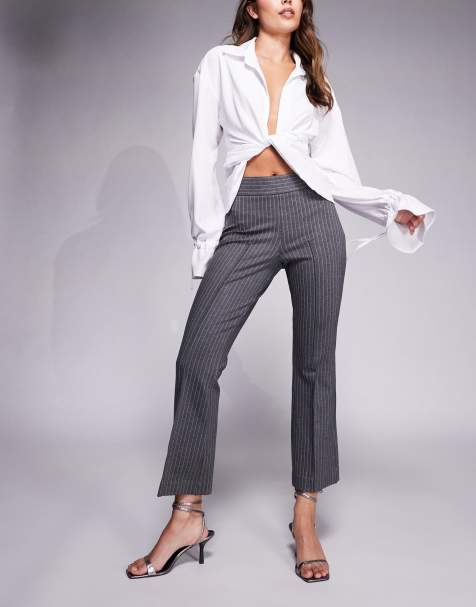 Good American soft-stretch ponte kick flare pants in suiting pinstripe - view 1