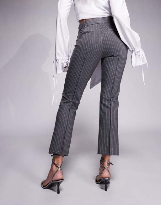 Good American soft-stretch ponte kick flare pants in suiting pinstripe, 4 of 5