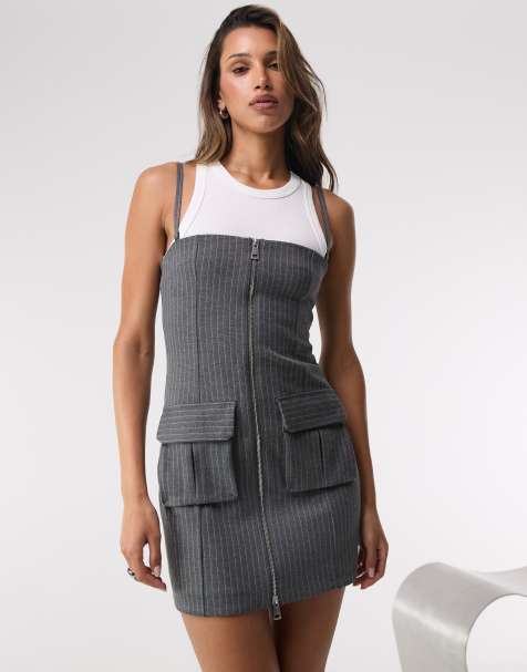 Good American soft stretch ponte mini dress in suiting pinstripe