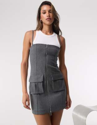 soft stretch ponte mini dress in suiting pinstripe-Gray