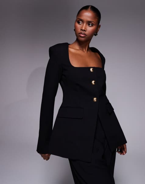Good American soft stretch ponte sculpted blazer in black