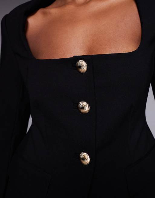 Good American soft stretch ponte sculpted blazer in black, 3 of 4