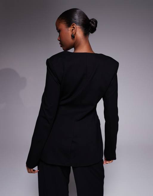 Good American soft stretch ponte sculpted blazer in black, 4 of 4