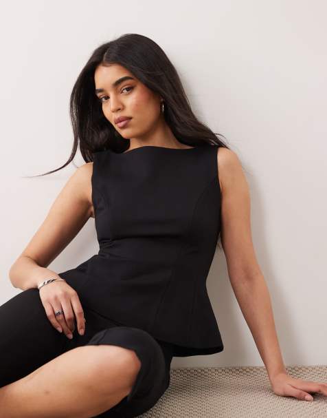 Good American soft stretch ponte straight neck top co-ord in black