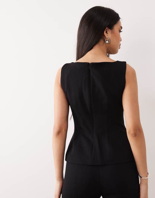 Good American soft stretch ponte straight neck top co-ord in black, 3 of 4