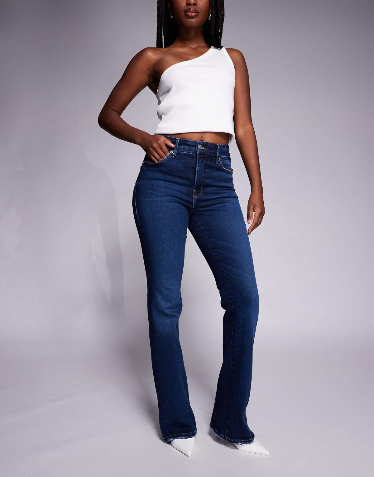 Good American soft tech good classic bootcut jeans in dark blue