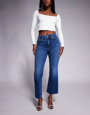 Good American Soft Tech Good Legs Cropped Mini Boot Cut Jeans In Blue