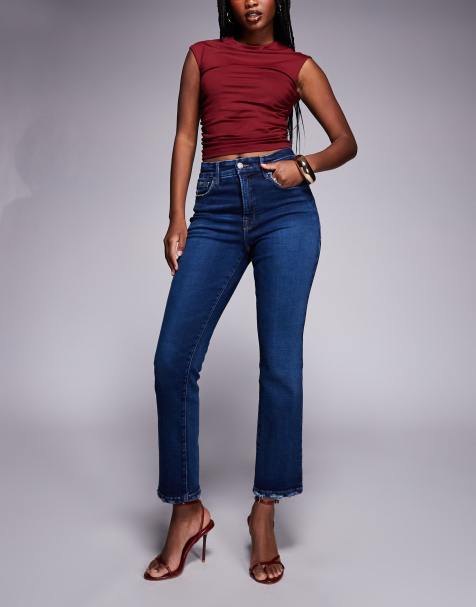 Good American soft tech good legs straight jeans in dark indigo - view 1
