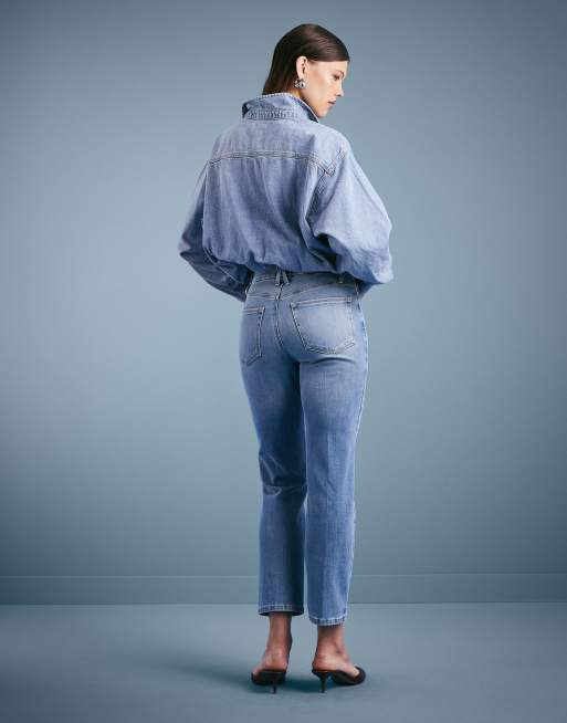 Good American soft tech good legs straight jeans in mid blue, 2 of 5