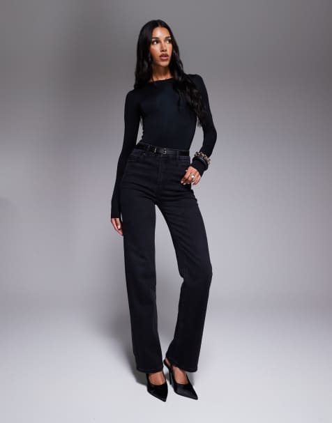 Good American – Soft Tech Good True – Gerade Jeans in Schwarz - view 1