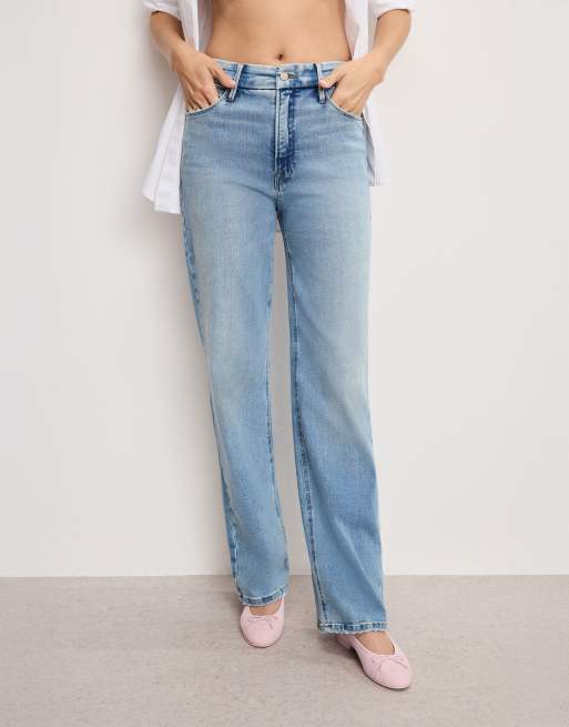 Good American soft tech good true straight jeans in light blue wash, 2 of 4