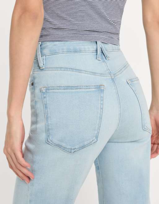Good American soft tech good true straight jeans in light blue wash, 4 of 4