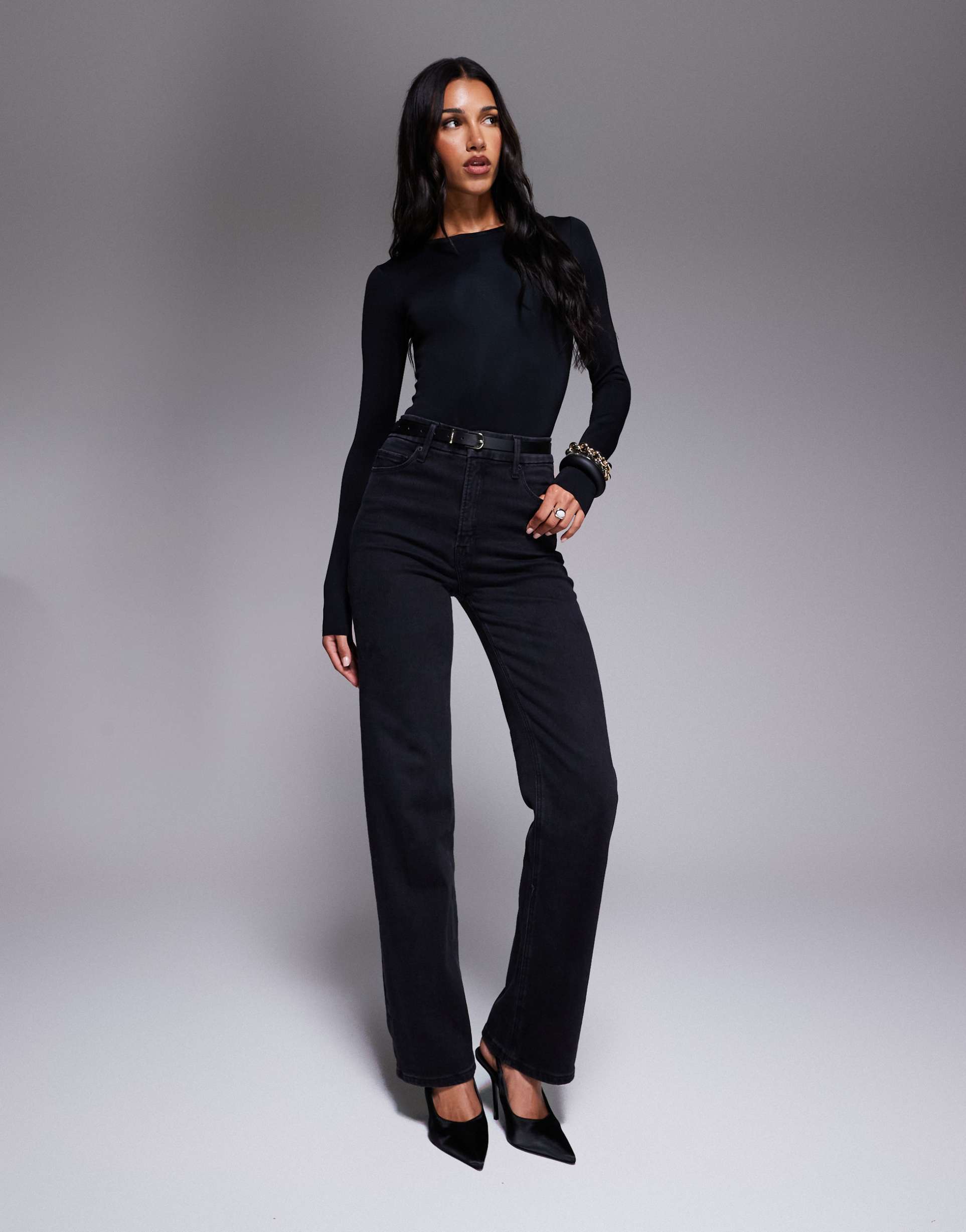 good american soft tech good true straight leg jeans in black