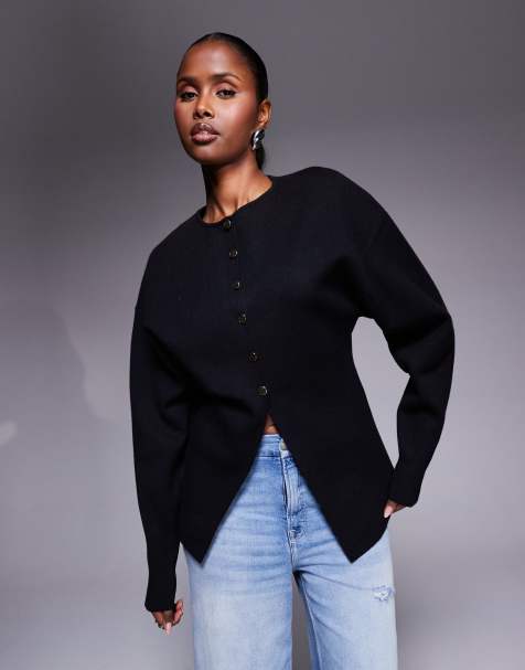 Good American soft touch knit tailored cardigan in black - view 1