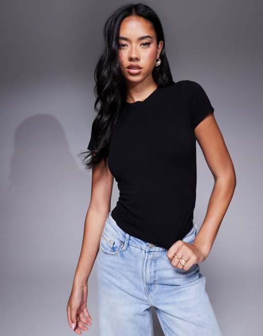Good American - Sort baby-T-shirt med super-stretch