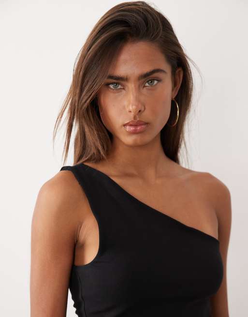 Good American - Sort oneshoulder-top i bomuld med ekstra stretch, 3 af 4