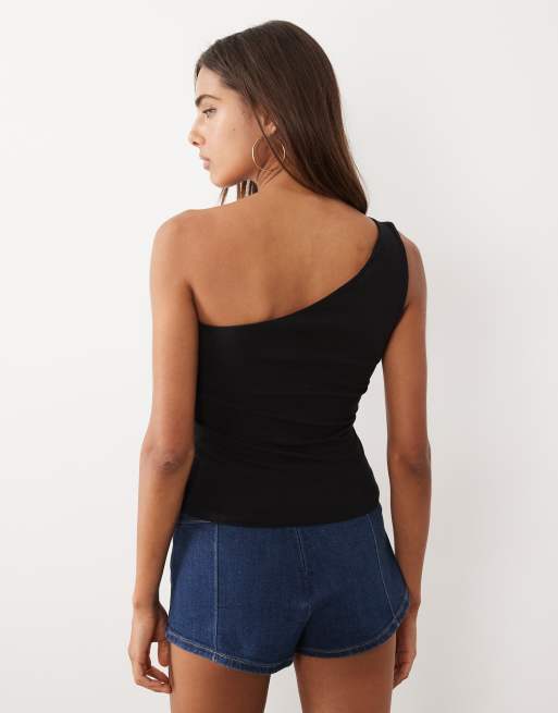 Good American - Sort oneshoulder-top i bomuld med ekstra stretch, 4 af 4