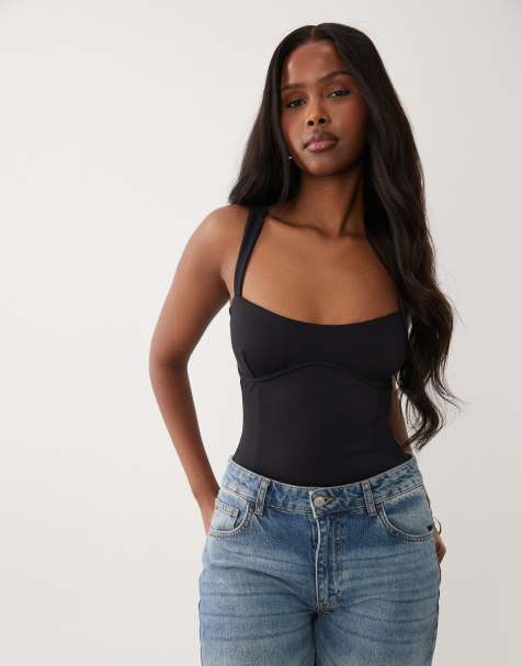 Good American - Sort tank-bodystocking med hjerteformet hals - view 1