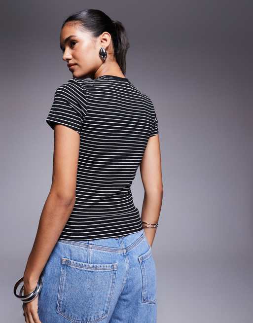 Good American super stretch baby tee in white stripe, 4 of 4