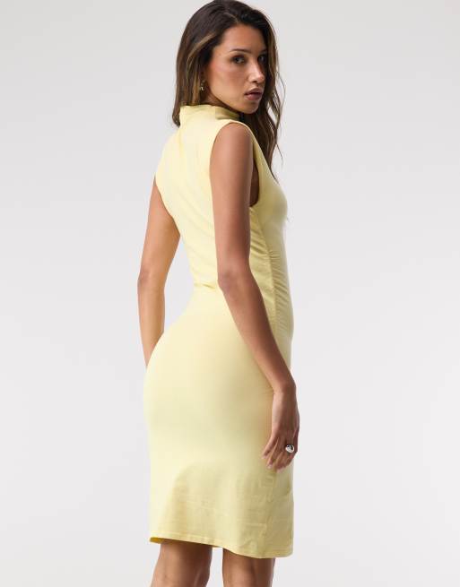 Good American super stretch jersey mock neck mini dress in lemon