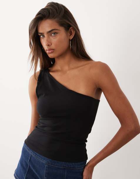 Good American super stretch one shoulder top in black
