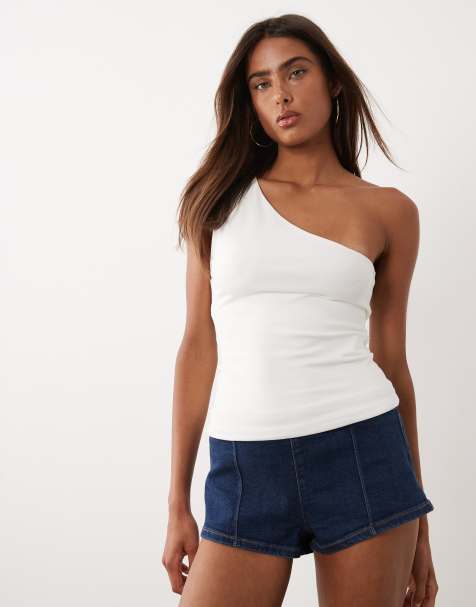 Good American super stretch one shoulder top in white