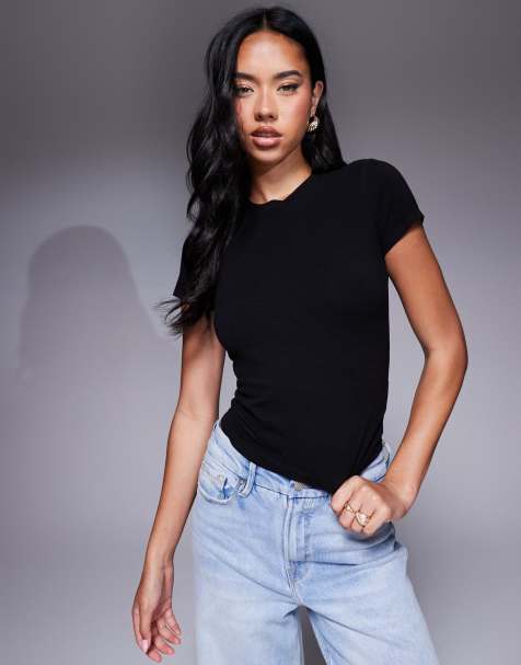 Good American – Svart, krympt t-shirt med superstretch - view 1