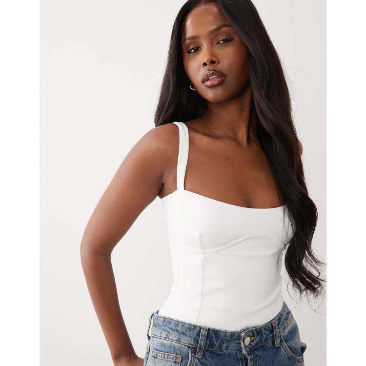 Good American sweetheart neck tank bodysuit in white | ASOS