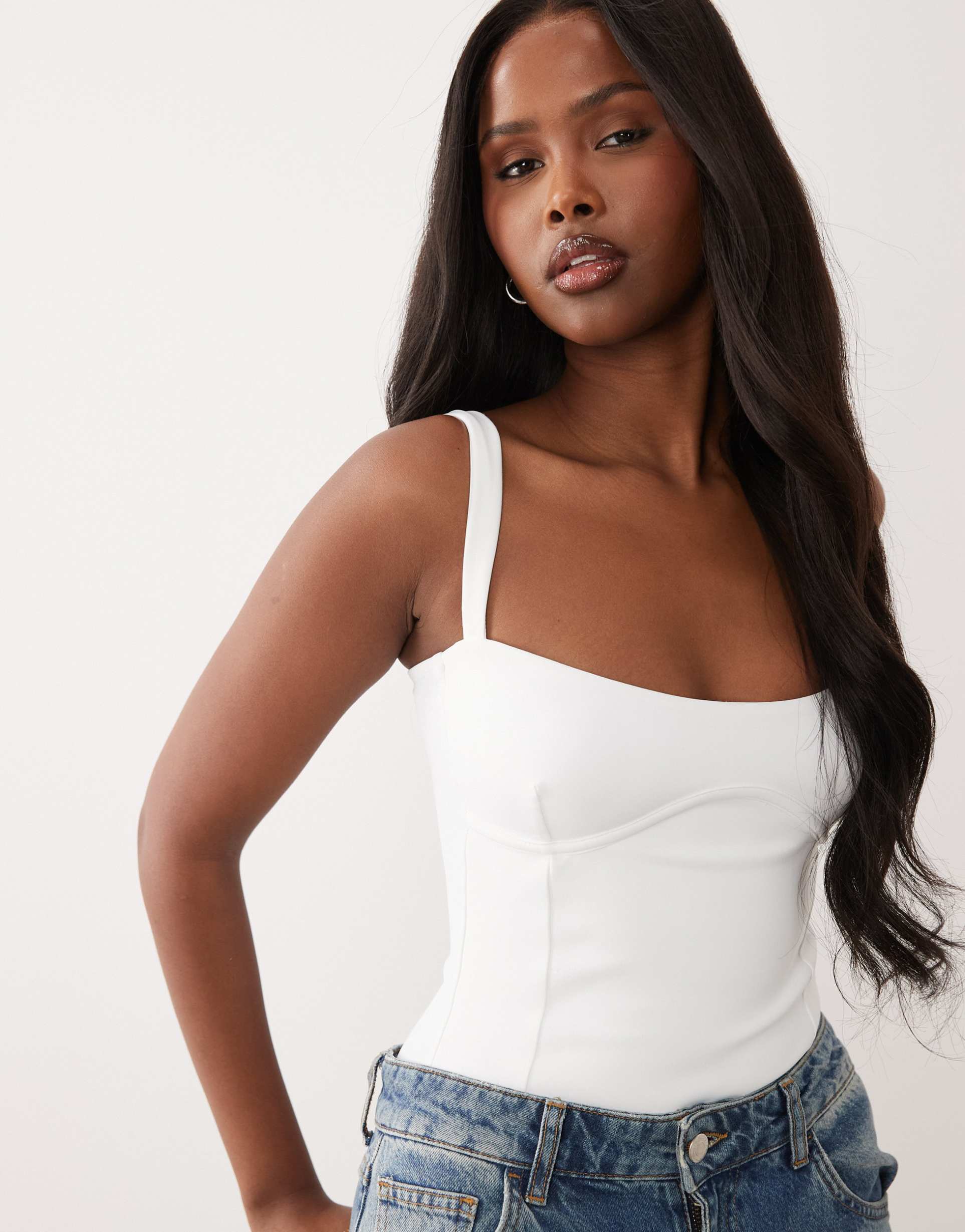good american sweetheart neck tank bodysuit in white