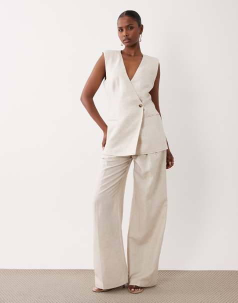 Good American tailored linen co-ord in oat - view 1
