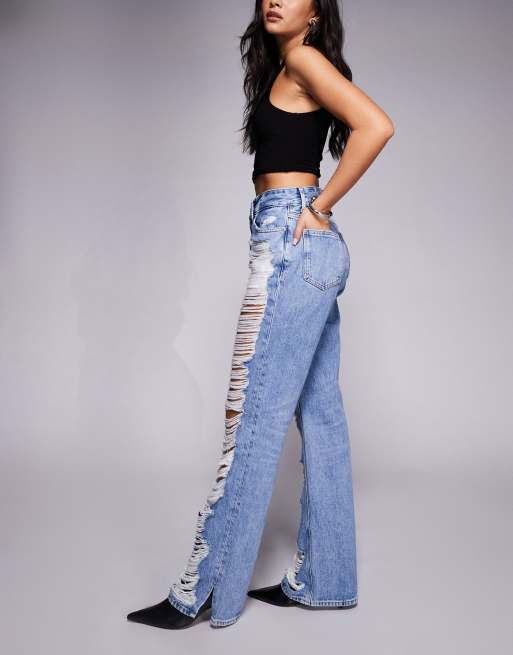 Good American the Khloé extreme rip high rise jeans in mid blue wash, 3 of 5