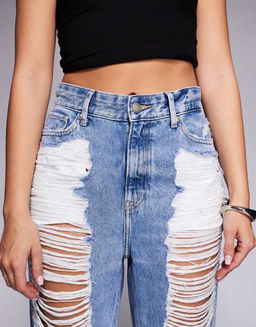 Good American the Khloé extreme rips high rise jeans in mid blue wash, 5 of 5
