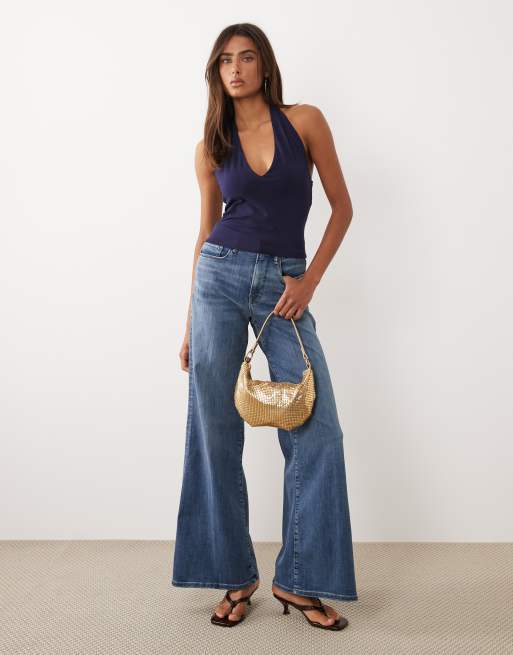 Good American - Top azul marino muy elástico sin mangas con cuello halter de algodón, 2 de 4