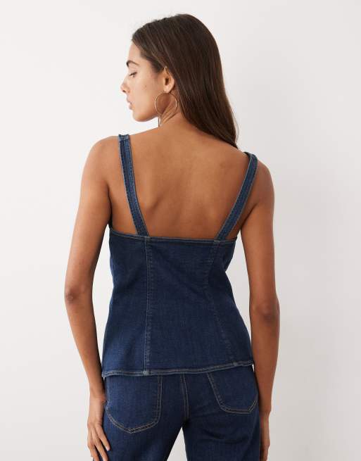 Good American - Top d'ensemble boutonné sans manches en denim - Bleu foncé délavé, 4 de 4