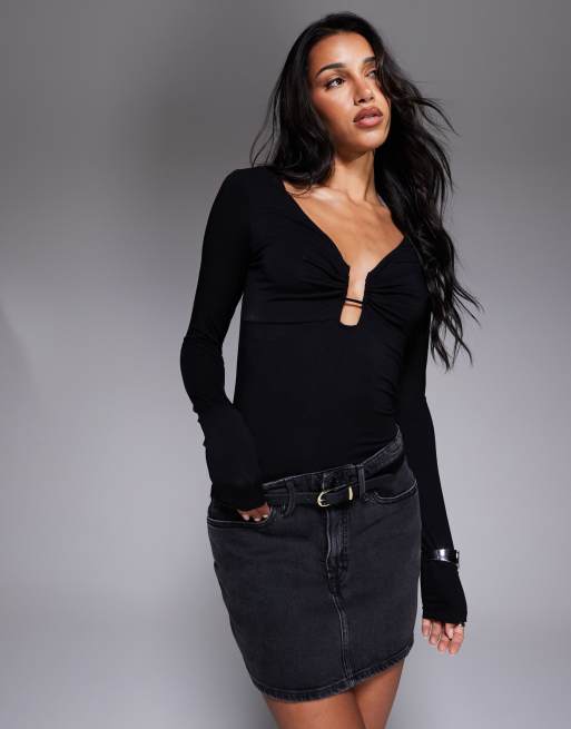 Good American - Top manches longues en jersey avec armature en U - Noir