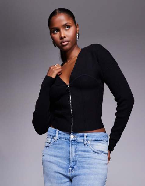 Good American v-neck cardigan in black - view 1